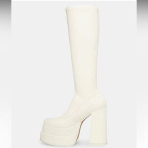 - Elegant Cream Platform Knee-High Boots